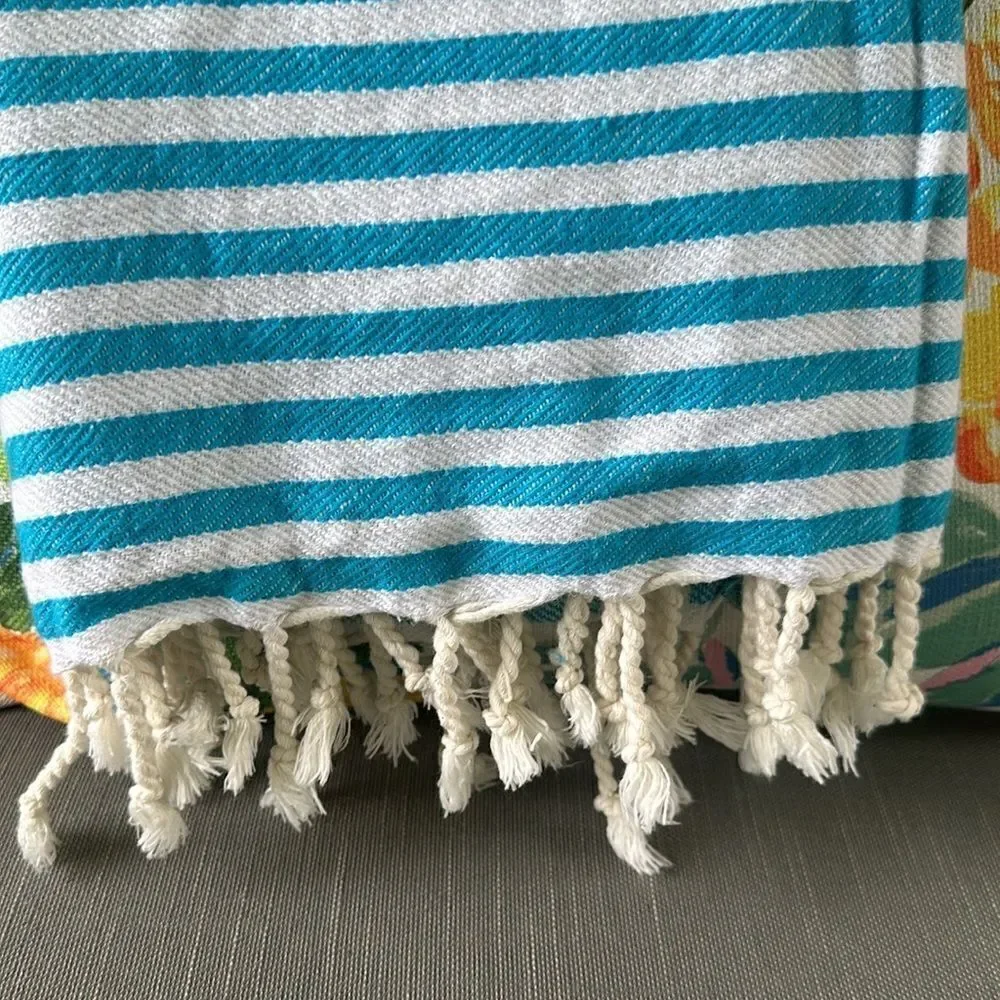 Riviera Striped Fringed Cotton Throw Blanket